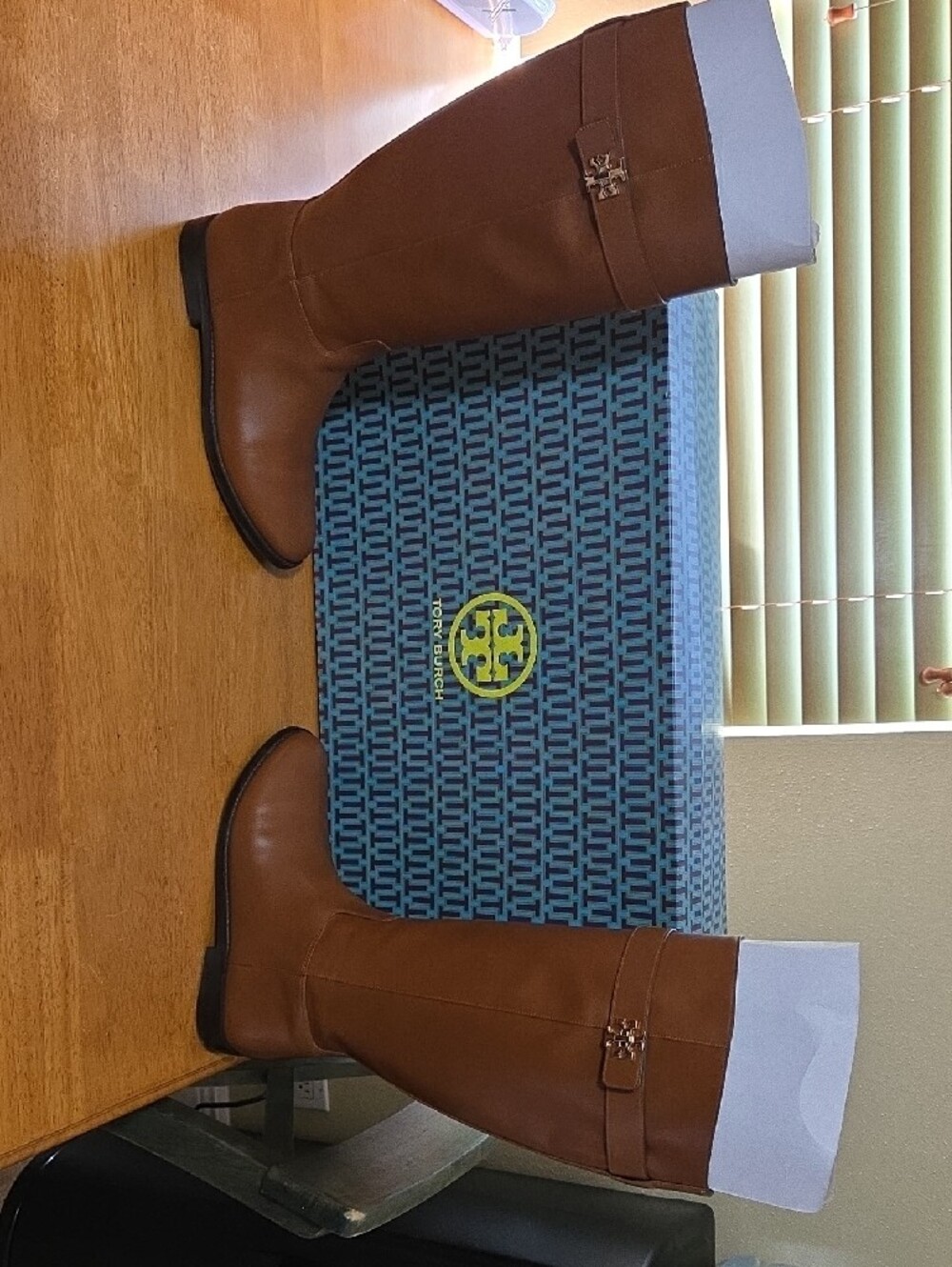 Tory Burch Leather Tall Riding Boots in Cognac - Picture 2 of 5